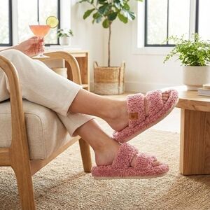 EverFoams Fuzzy Open-toe Slippers Soft Comfy Memory Foam Indoor House, 11/12